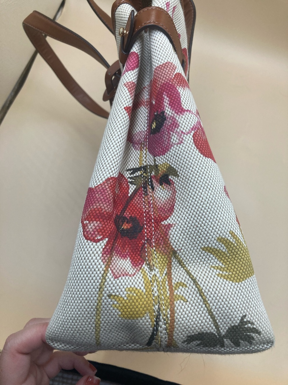 Ralph Lauren Canvas Floral Tote in Brown, Pink & Red - Picture 8 of 10